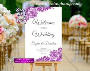 Purple Welcome Sign,Violet Welcome sign with lace,(115w)